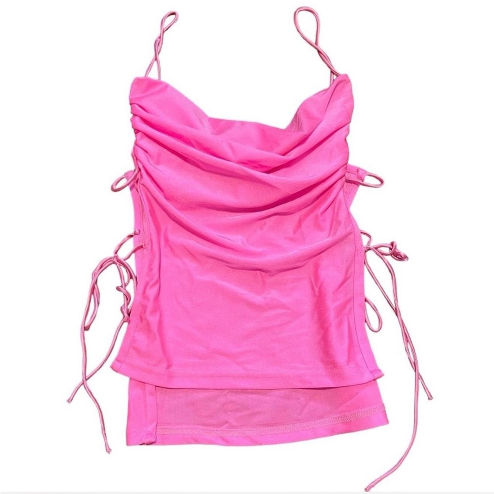 Y2K clubwear Hot Pink cowl neck strappy top